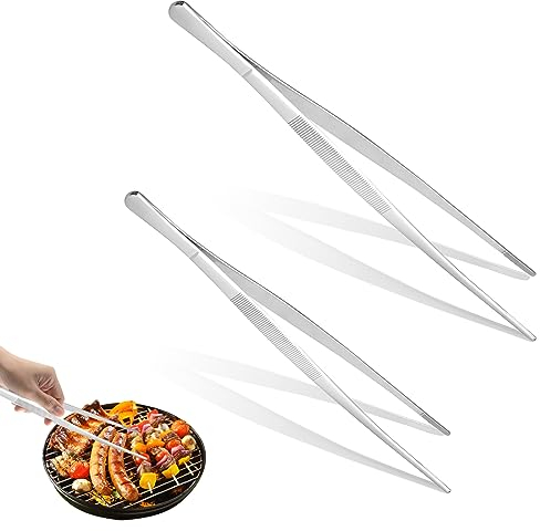Set de 2 pinzas para asar en 20cm & 30cm,Pinzas para cocinar puntas dentadas de precisión,Pinzas de acero inoxidable para cocinar,Pinzas de cocina,Pinzas para carne,Pinzas para freír