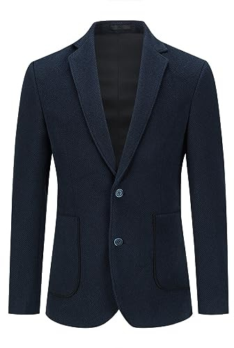 Allthemen tweed rutig blazer fiskben för män 2 knappar smal passform kostym jacka ull blazer jackor, #001 Mörkblå, S