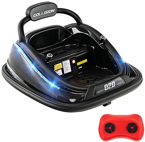 Maxmass 12V Kids Bumper Car, 360° Spin Toddler Electric Ride on Waltzer Car with Remote Control, Lights & Music, Dual Joystick and Safety Belt, Children Battery Powered Vehicle for Boys Girls (Black)