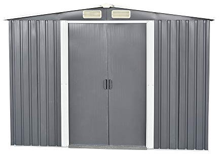 Panana Metal Garden Shed Storage Sheds Heavy Duty Outdoor FREE Base Foundation Green/Grey Color (8x6 Grey)