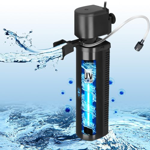 Tararium Filtro para acuario para peceras de 150-560 litros, filtro interior sumergible antialgas UV, bomba de agua de 1500 l/h, clarificante cristalino, eliminador de algas, bomba de agua para