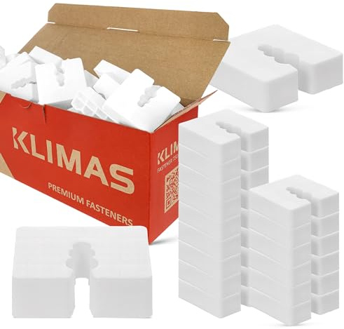 ABSTANDSHALTER KUNSTSTOFF KUNSTSTOFFPLATTEN VERGLASUNGSKLÖTZE -SET 50-TEILIG - 50 X 50 MM WKRĘT-MET® KLIMAS ABSTANDSHALTER Kunststoff Unterlegplatten Unterlegkeile Distanzhülsen Höhe 15 mm Weiß