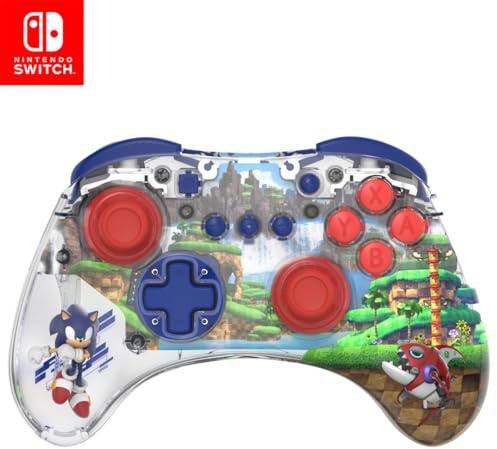PDP REALMz Manette Nintendo Switch Pro sans fil, LED personnalisable, batterie rechargeable de 40 heures, sous licence officielle Nintendo et SEGA : Sonic Superstars (Sonic Green Hill Zone)