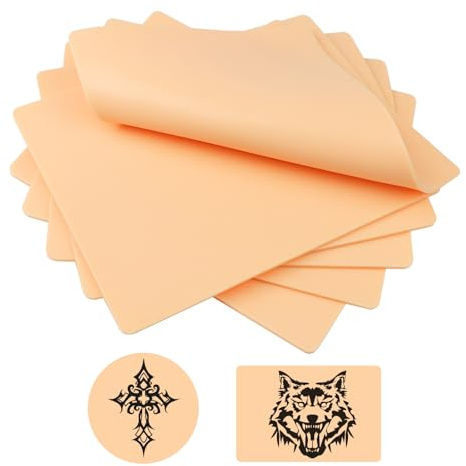 ASSRECT 6 Piezas Piel Sintetica Tatuaje 3mm Piel Artificial para Tatuar Silicona 20 x 15cm Doble Cara Piel de Práctica de Tatuaje para Tatuadores Principiantes y Experimentados