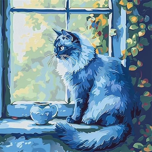 kitphoenix Knüpfkissen Zum Selber Knüpfen Knüpfen Set Knüpfteppiche Set Tier Katze Latch Hook Kissen Kit für Kinder oder Anfänger Erwachsene zum Selber Knüpfen,DIY Knüpfteppich Knüpfpackung 43 X43 Cm
