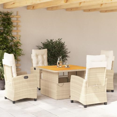 Homgoday 5-TLG. Garten-Essgruppe mit Kissen Gartenmöbel Set Gartentisch mit Stühle Sitzgruppe Essgruppe Gartengarnitur Tisch Stühle Terrassenmöbel Balkonmöbel Beige Poly Rattan