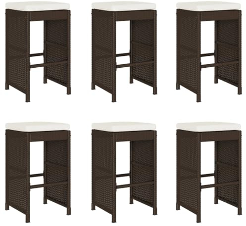 vidaXL Garten Barhocker mit Kissen 2 STK., Barstuhl mit Stahlrahmen, Tresenhocker für Garten Terrasse, Gartenmöbel, Braun Poly Rattan