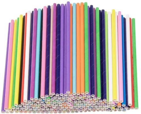 dhaikkkd 200 Pcs Strohhalme Papier Kinder Papierstrohhalme Natur Trinkhalme100% Biologisch Abbaubar Bunte Papier RöHrchen TrinkröHrchen 197mm × 6mm