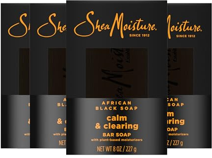 SheaMoisture Bar soap African Black Soap 4 count Soothe and Clarify Skin Soothing and Clarifying bar soap with 24h shea moisture nutrients for Healthy, Glowing Skin 8 oz