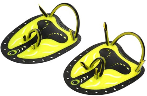 Palas de natación de mano, paletas de mano ajustables para natación, paletas de mano para natación, paletas de natación, aletas planas para niños, hombres, mujeres (amarillo, L)