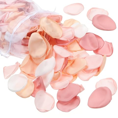 PATIKIL Rosblad i silke, 500-pack konstgjorda blomblad falska blomkorgar kronblad för bröllopsdekoration middagsbord gång spridning, rosa/ljusrosa/vit