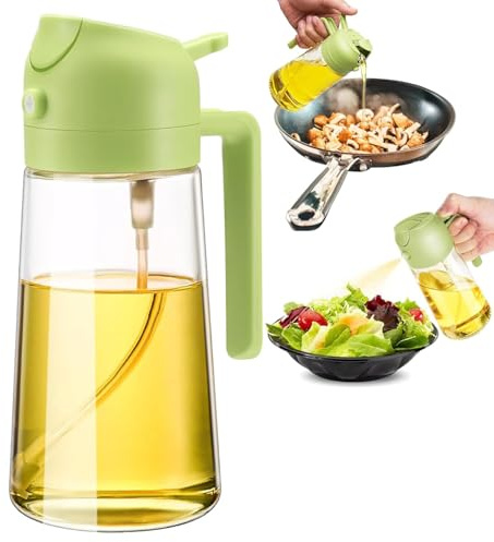 Pubiao Olive Oil Spray Bottle - 16oz/470ml Sprayer 2 in 1 Olive Oil Dispenser Bottle for Kitchen Accessories - Kitchen Gadgets, For Air Fryer, Salad, BBQ - Green