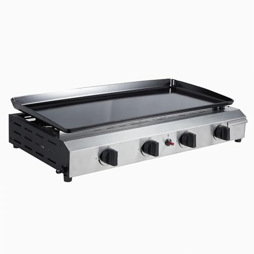 WERKA PRO Plancha à gaz 4 brûleurs | Métal, inoxydable, usage jardin et extérieur, camping, cuisine, 9,6 kw, surface de cuisson 73 x 34 cm, allumage piezo