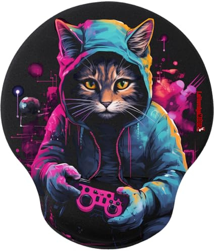 La Hormiga Molona Tapis de souris Gaming Bureau Support Poignet Surface Douce et Base Antidérapante Idéal pour Gamers, Compatible avec Souris Optique et Laser Mouse Pad. Motif Chat Capuche