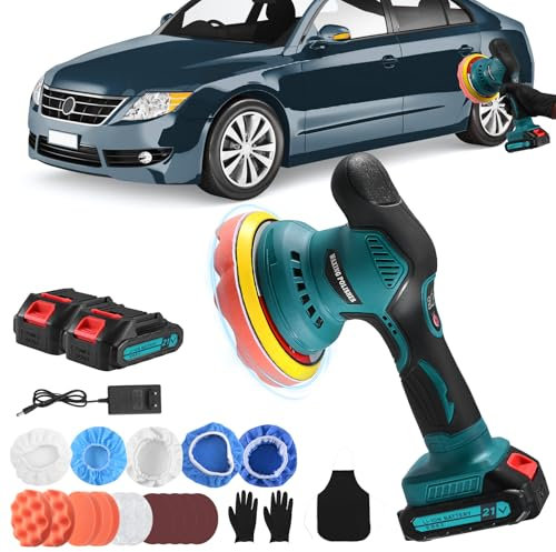 Lucidatrice a batteria, MINENICE 21 V Lucidatrice Auto con 2 Batteria, 6 Velocità Variabile 2800-5500 giri/min, Lucidatrice Rotorbitale per la cura dell'auto, Lucidatura, Ceratura