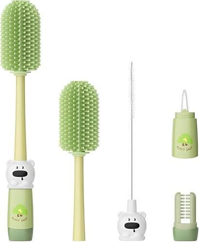 4 in 1 Set Wasserflasche Reiniger Bürste Silikonbürste Silikon Flaschenbürste schonend und kratzfrei Flaschenbürste Silikon Zum Reinigen Von Babyflaschen Und-Bechern (grün)