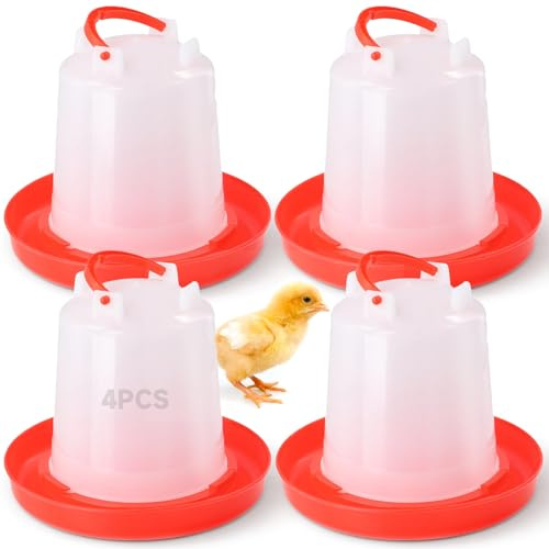 YOFAPA 4-pack kycklingvatten, 1 l vattenbehållare för fjäderfä med handtag, kraftig plastbehållare för kycklingar, kalkoner, ankor med mera