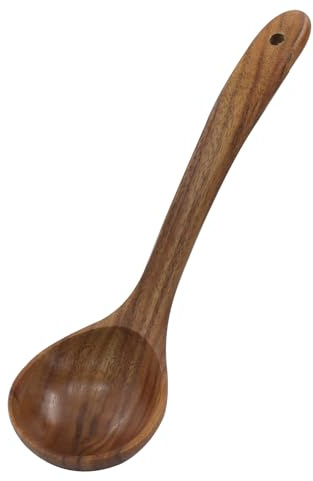 Jiozermi Suppenkelle aus Holz, Suppenkelle aus Teakholz, langer Griff, Suppenkelle aus Holz, zum Servieren, Kochen, Küche, handgefertigtes Küchenutensil