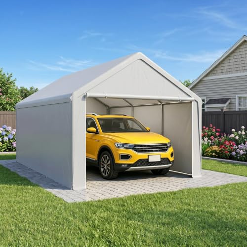 XMTECH Garagenzelt 4x6 m Winterfest, Stabiler Carport Zeltgarage, Ganzjahres Auto Zelt mit Sonne Regen Schnee Schutz, Geräteschuppen Lagerzelt, Garage Unterstand für SUV, LKW und Gartengeräte, Grau