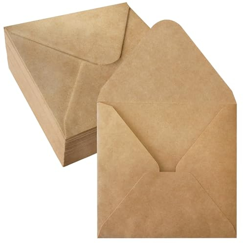 JAGERGREEN Kraftpapier Briefumschläge 155x155 mm Braun, 50 Stück | 120 g/m² Kraftpapier mit Nassklebung. Quadratische Umschläge ohne Fenster für Einladungen, Grußkarten und Hochzeiten.