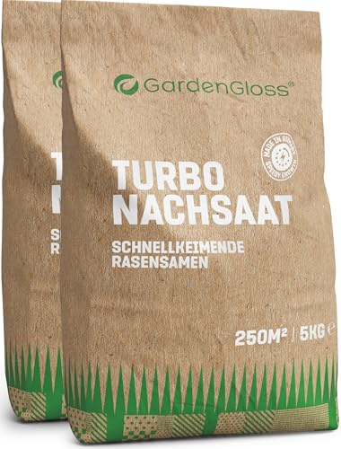 GardenGloss Rasensamen Schnellkeimend - 10kg für 500m2 - Made in Germany | Für Nachsaat & Neuanlage - Schnelle Keimung - Dichte Rasenfläche