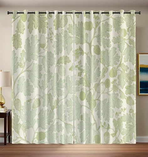 CEDNXOER Verdunklungsvorhänge Elfenbein Vorhänge Blickdicht 2er Set 200 cm Lang,Hellgrüne Blätter Gardinen Ösen Abdunkelnde Wohnzimmer,Natur LandschaftVerdunkelung Thermovorhang H 200 x B 70 cm