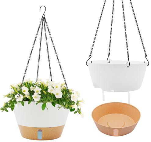 ZMTECH 30cm Selbstbewässernder Pflanztopf Hängend, 2er-Set, Blumentopf mit Untersetzer, Wasserstand-Fenster & Drainagelöchern für Innen- und Draussen, Weiß