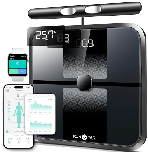 RunStar Smart Scale for Body Weight, Full-Body Bathroom Scale with 8 Electrodes for BMI, Muscle Mass, 3-Metric Display, High-Accuracy Body Composition Monitor with 28 Metrics & App Connectivity Black