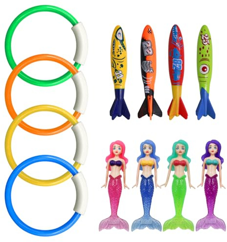MIPIACE 12 Pezzi Giocattoli da Immersione Set Giocattolo Subacqueo Set di Giocattoli Subacquei Giocattolis da Piscina per Bambini Giochi da Allenamento in Piscina per Acqua Regalo da 4 a 12 Anni
