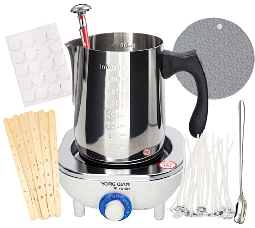 JULWHISPER Candle Making Kit with Hot Plate for Beginners, Stater Candle Making DIY for Adults with 900ML Wax Melting Pot, Thermometer, Wick Centering Device