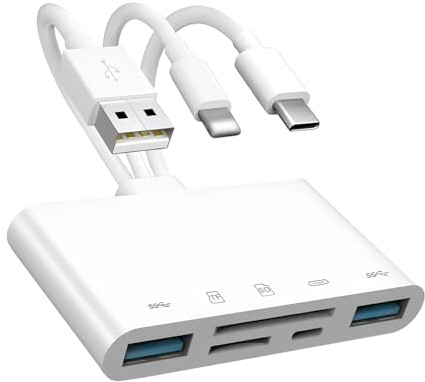 5 in 1 Memory Card Reader, SD Card Reader for iPhone iPad Mac, USB OTG Adapter & USB C & USB A Devices with Micro SD & SD Card Slots, Supports SDHC SDXC MMC, High Speed Data Transfer & Charging