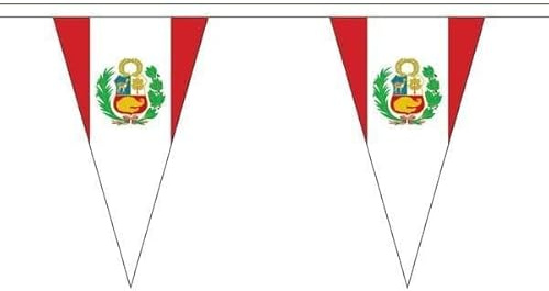 Banderines de bandera de Perú con escudo de Perú, triángulo de 5 m, tamaño grande, 12 banderas FlagSuperstore