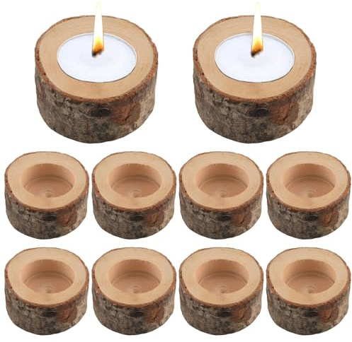 Teelichthalter Holz - 10 pcs Stehen Holzdeko Kerzenhalter Herbst Tischdeko Vintage-Teelichthalter für Halloween Timber Pile Kerzenständer Gastgeschenke für Halloween Hochzeiten Weihnachten Geburtstag