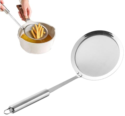 Colino con maniglia, setaccio fine da cucina, cucchiaio di spin, setaccio a maglie per grasso, schiuma, residui, farina, 10 cm schiuma in acciaio inox
