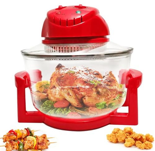 Freidora de aire de cristal, horno microondas sin aceite de 12 litros, 1300 W, control de temperatura ajustable y temporizador, calor circulante de 360°, apto para hornear y asar red