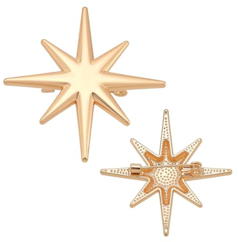 PH PandaHall 2 broches de estrella con forma de octagrama y estrellas de 4,5 cm, broche de metal para sombrero, octagrama de estrellas, para traje, mochila, sombrero, bolsa, corbata, joyería de fiesta