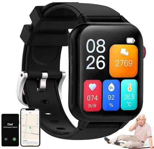 Montre Connectée 4G, Montre Pour Personnes Âgées Avec Détection De Chutes, Appel D'urgence SOS, Détection De Chutes, Positionnement GPS, Appels Vidéo Bidirectionnels, Étanchéité Ip67 Black