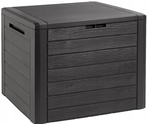 FEINZ Gartenbox 140 L Anthrazit | Wetterfest, Holzoptik, abschließbar, einfacher Aufbau, für Balkon Garten Terrasse, pflegeleichter Kunststoff