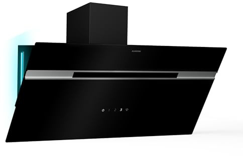Klarstein Alina 90 Angled Cooker Hood - 600m³/h Air Flow, Touch Panel, LED Backlighting, Quiet 63dB, Energy Class A, 90cm Extractor Hood, Black