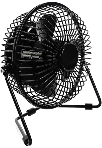 ibasenice Mini Ventilateur USB de Bureau en Métal Horloge LED Intégrée, Affichage Température, Rotation 360°, Silencieux et Portable, Maison, le Bureau Voyages