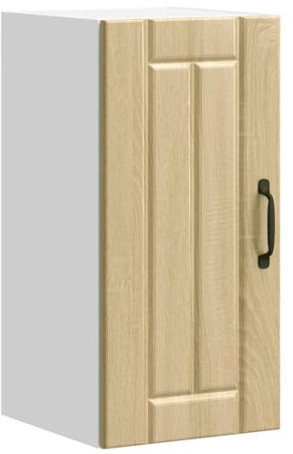 Foknhdi Lucca Küchen-Hängeschrank Sonoma-Eiche 60 cm Hoch Holzwerkstoff mit Glastüren platzsparender Wandschrank für Küche Flur Bad