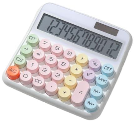 Calculadora mecánica con pantalla LCD grande, botones redondos grandes, pantalla de inclinación, fuente de alimentación dual, ideal para oficina, escuela, hogar, estudiantes, contadores