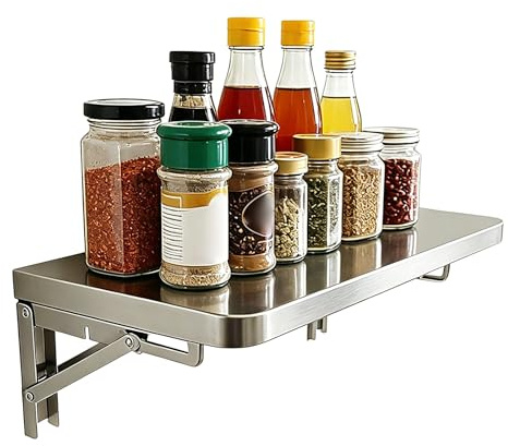 Tavolo Pieghevole a Muro in Acciaio Inox 304 Scrivania a Scomparsa per Piccoli Spazi Banco da Lavoro con Staffa in Ferro per Cucine Casa Ufficio Tavolo a Scomparsa(60x40cm/23.6x15.7in)