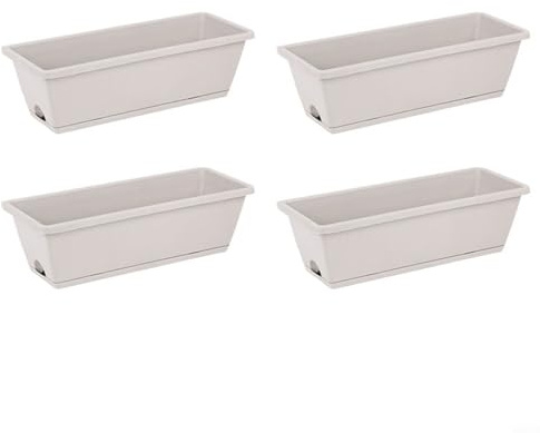 Micpointik 4 fioriere in plastica, 43 x 19 x 15 cm, rettangolari, con vaschetta di raccolta, per davanzale, balcone, verdure, erbe (grigio sfumato)