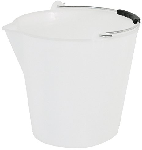 Kunststoffeimer aus weißem niederdichten Polyethylen, mit Ausguss, mit Tragebügel aus Edelstahl 18/10, geprägte Graduierung in Literschritten | ERK (A2 - Höhe: 31 cm)
