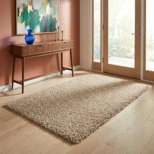 Unique Loom Solo Solid Shag Kollektion Moderner Plüsch-Hochflor Teppich, Taupe, 100x160