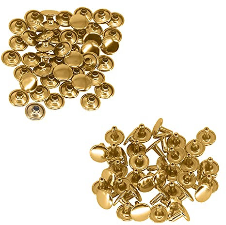 Trimming Shop Double Cap Rivets Leather Rivets Tubular Metal Studs for DIY Leathercrafts, Clothing Repair & Replacement, Handbag, Belts, 9mm x 7.5mm, Gold, 100 Sets