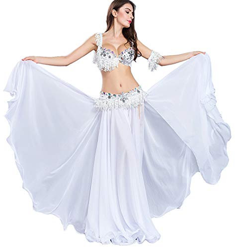 ROYAL SMEELA Bauchtänzerin Kostüme für Damen Bauchtanz BH und Gürtel Chiffon Bauchtanz Rock Bauchtanz Outfit Karneval, Weiss/opulenter Garten, Mittel