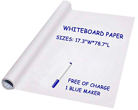 Rotolo di carta adesiva per lavagna bianca, fai da te, autoadesiva, cancellabile a secco, grande, 43,9 x 199,9 cm, con 1 pennarello a base d'acqua, carta da parati per casa e ufficio