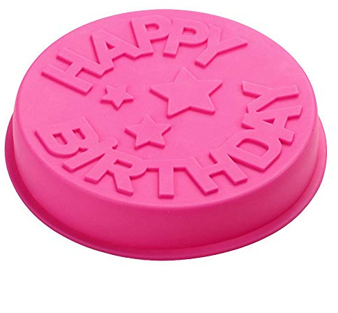 HiParty Happy Birthday Silicone Baking Mold, 9.6-Inch Cake Pan Round Circle Mold Cheese Jelly Pudding Muffin Pizza Pie Flan Tart Bread Bakeware Pastry Baking Mold (Random Color)